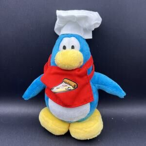 Club Penguin Chef Plush Toy with Pizza Apron Disney Stuffed Animal Figure 7-8in